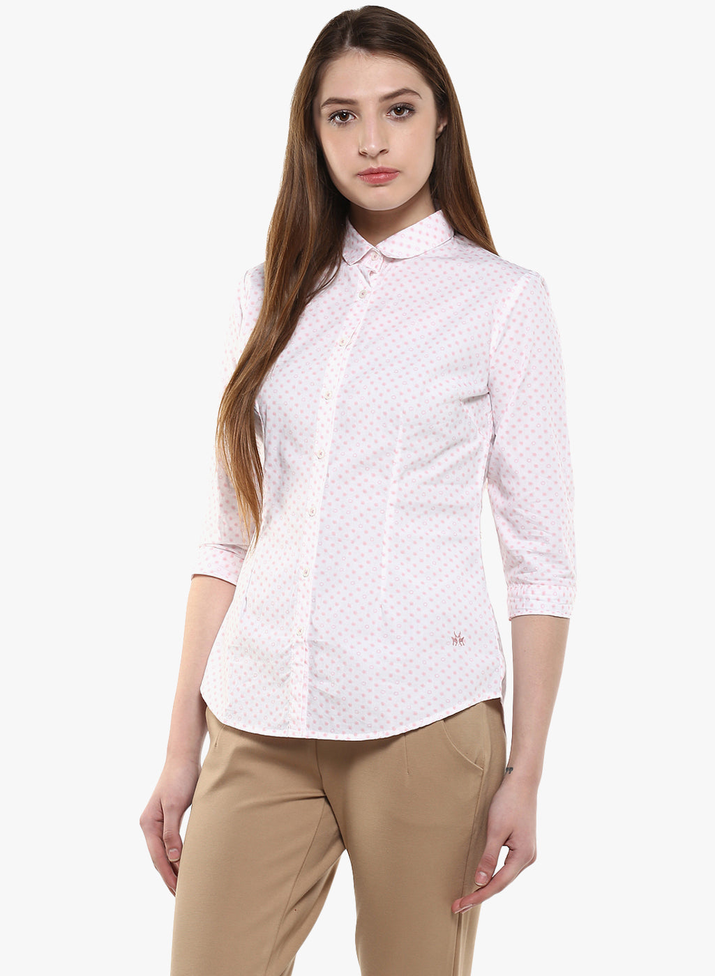 White Polka Dots Printed Shirt-Women Shirts-Crimsoune Club