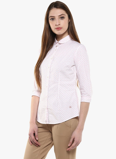 White Polka Dots Printed Shirt-Women Shirts-Crimsoune Club