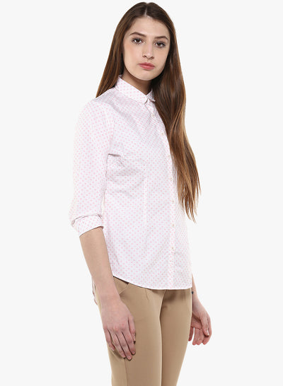 White Polka Dots Printed Shirt-Women Shirts-Crimsoune Club