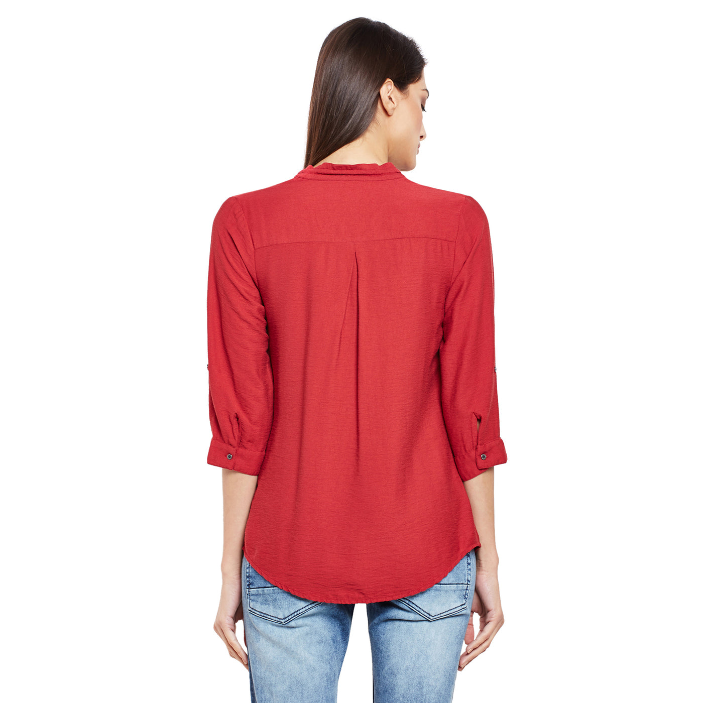 Red Solid Shirt-Women Shirts-Crimsoune Club