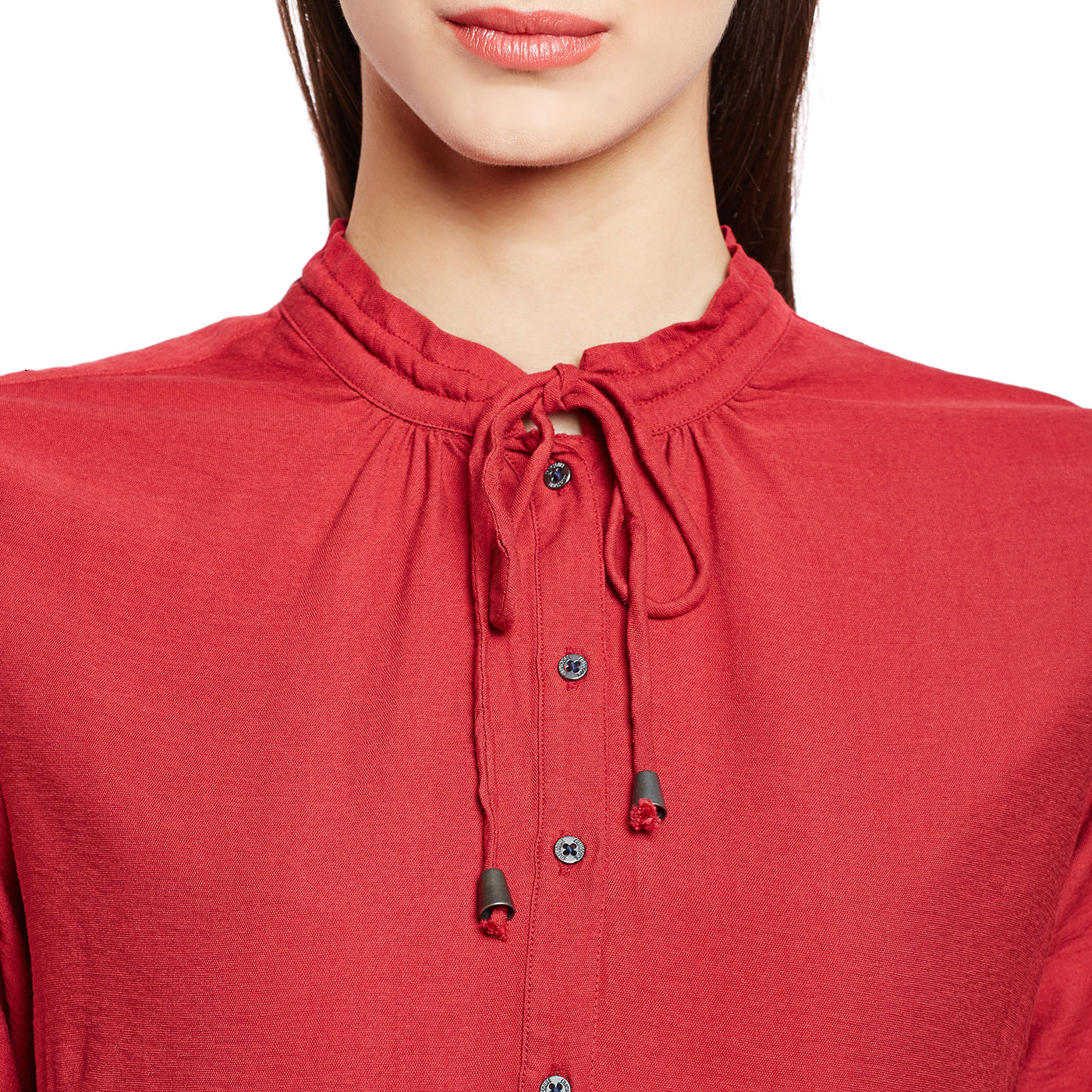 Red Solid Shirt-Women Shirts-Crimsoune Club