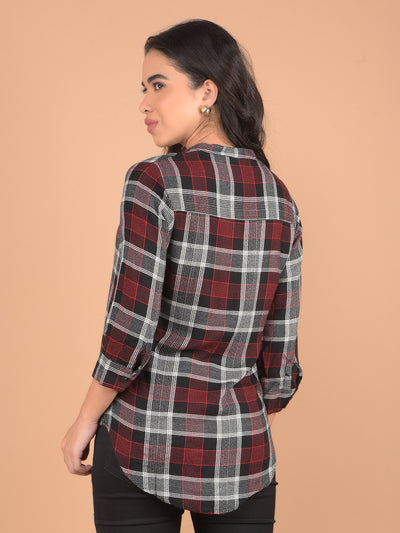 Black V-Neck Checked Top-Women Tops-Crimsoune Club