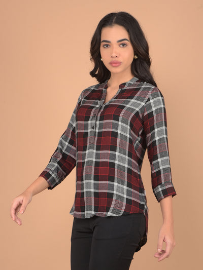 Black V-Neck Checked Top-Women Tops-Crimsoune Club