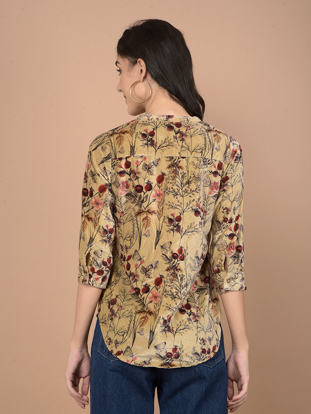 Brown Floral Print V-Neck Top