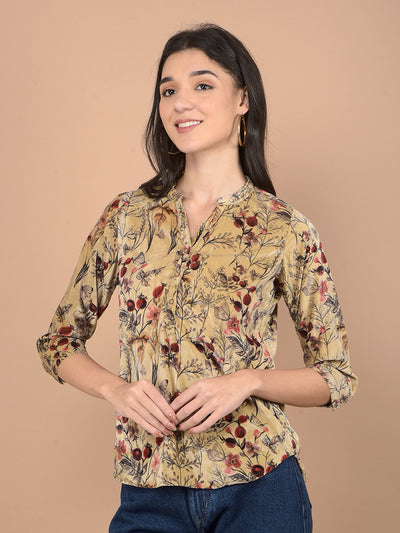 Brown Floral Print V-Neck Top