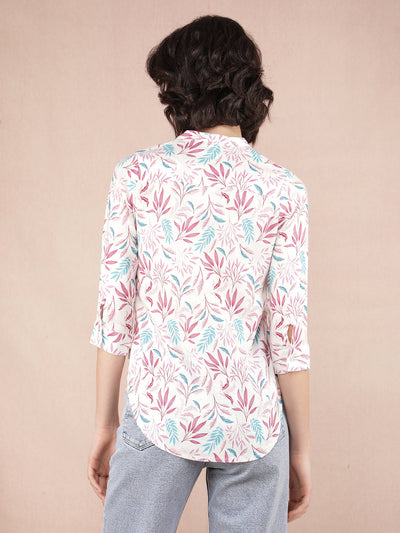 Multi-Color Floral Print V-Neck Linen Top-Women Tops-Crimsoune Club