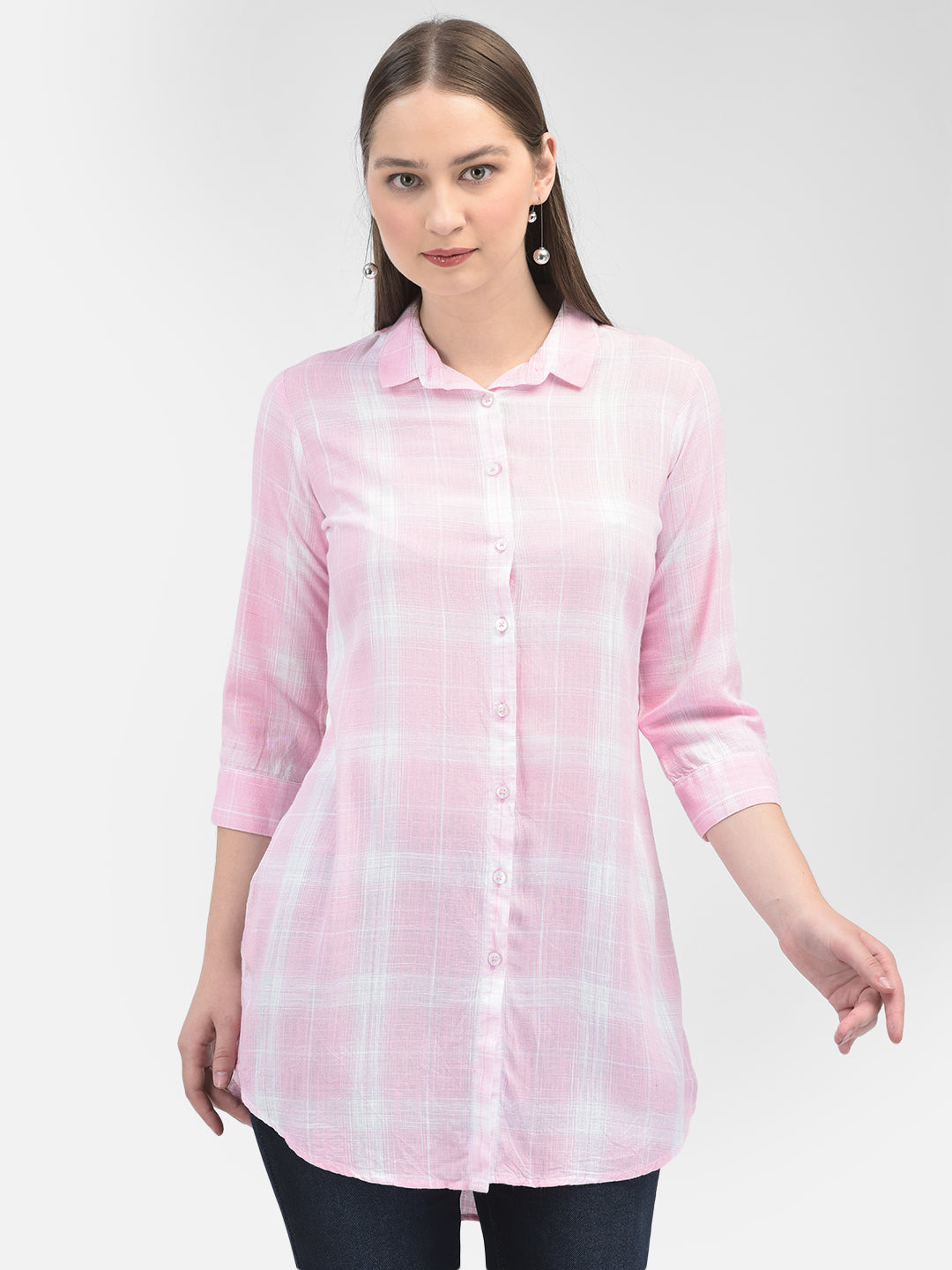 Checked Pink Shirt-Women Shirts-Crimsoune Club