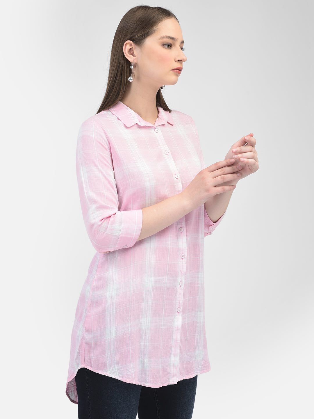 Checked Pink Shirt-Women Shirts-Crimsoune Club