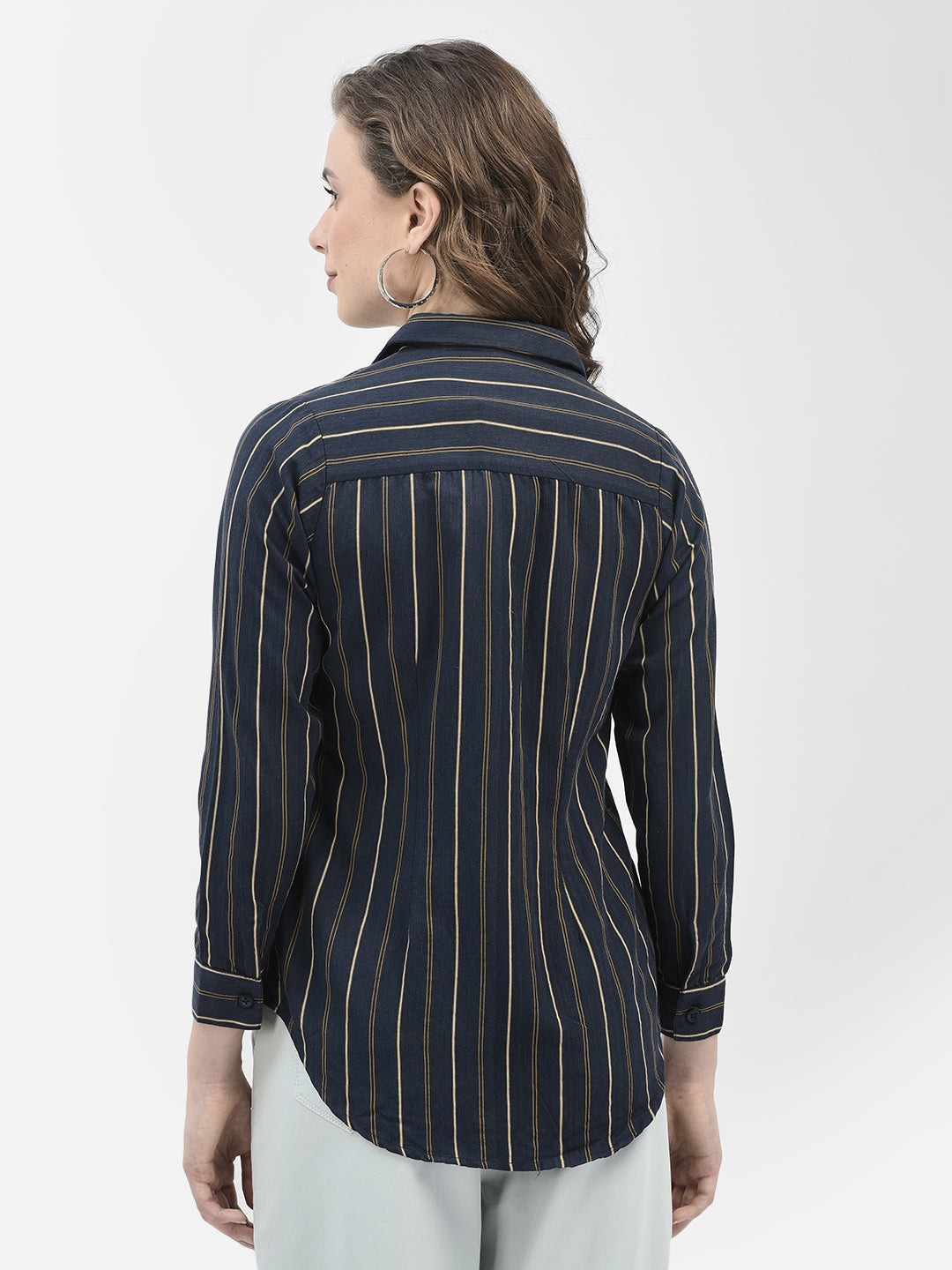 Striped Navy Blue Shirt-Women Shirts-Crimsoune Club