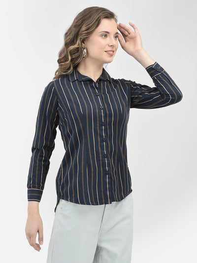 Striped Navy Blue Shirt-Women Shirts-Crimsoune Club