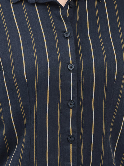 Striped Navy Blue Shirt-Women Shirts-Crimsoune Club