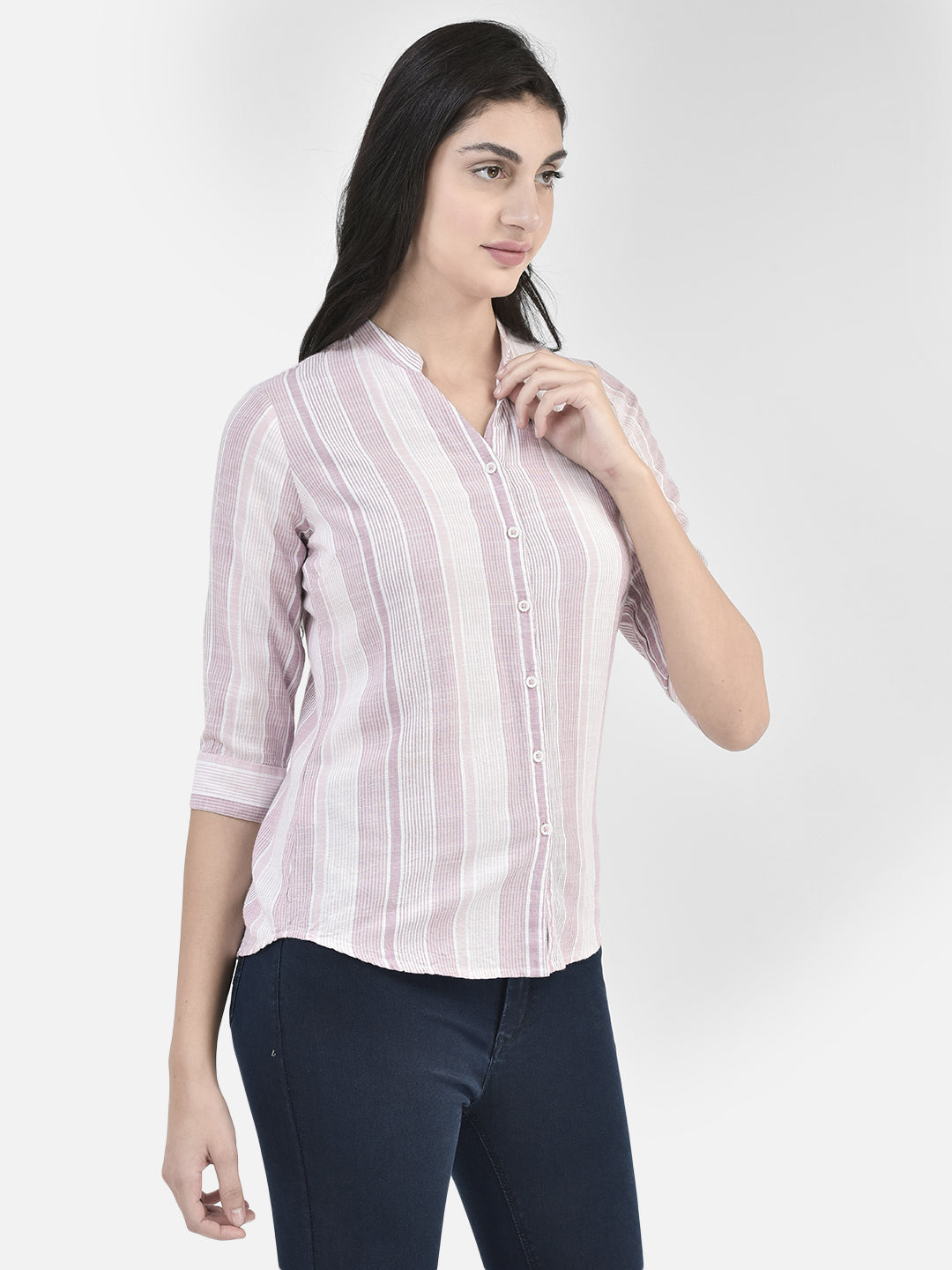 Pink Striped Shirt-Women Shirts-Crimsoune Club