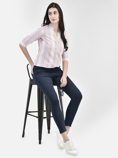 Pink Striped Shirt-Women Shirts-Crimsoune Club