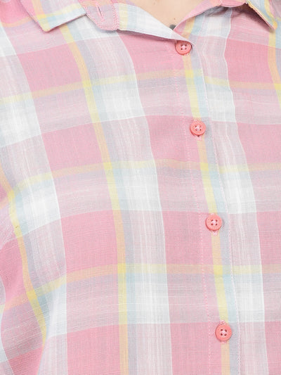 Pink Tartan Check Shirt-Women Shirts-Crimsoune Club