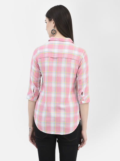 Pink Tartan Check Shirt-Women Shirts-Crimsoune Club