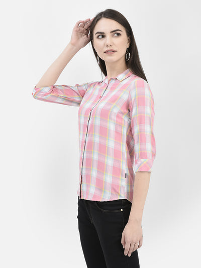 Pink Tartan Check Shirt-Women Shirts-Crimsoune Club