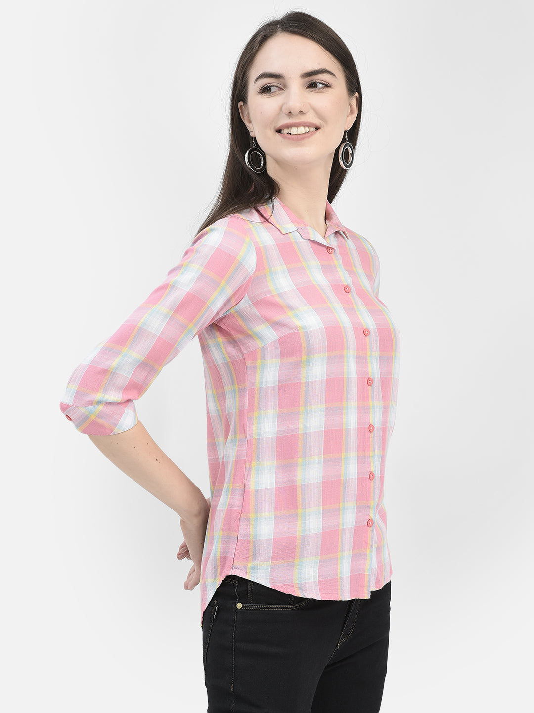 Pink Tartan Check Shirt-Women Shirts-Crimsoune Club