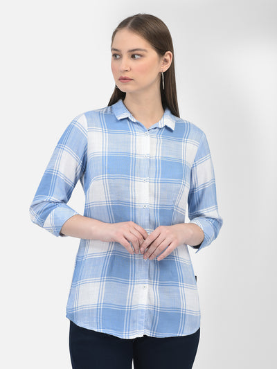 Checked Blue Shirt-Women Shirts-Crimsoune Club