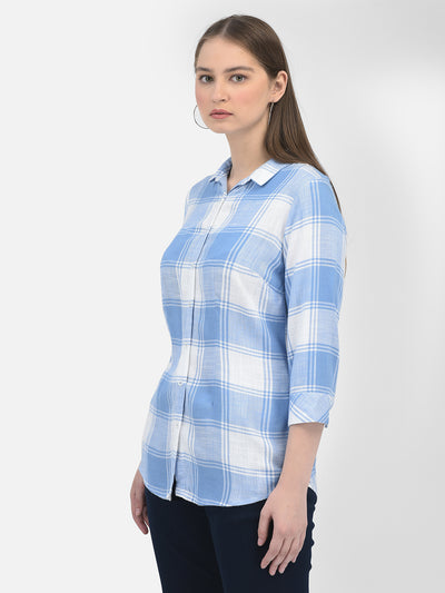 Checked Blue Shirt-Women Shirts-Crimsoune Club