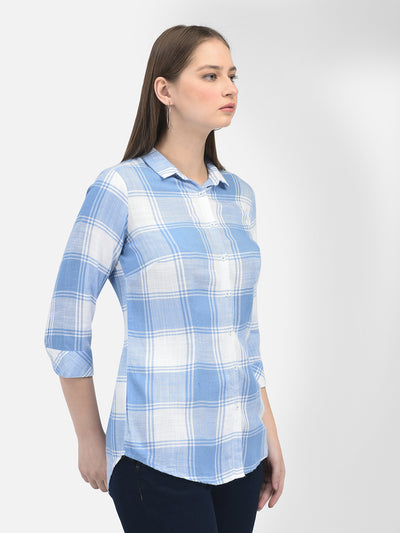 Checked Blue Shirt-Women Shirts-Crimsoune Club