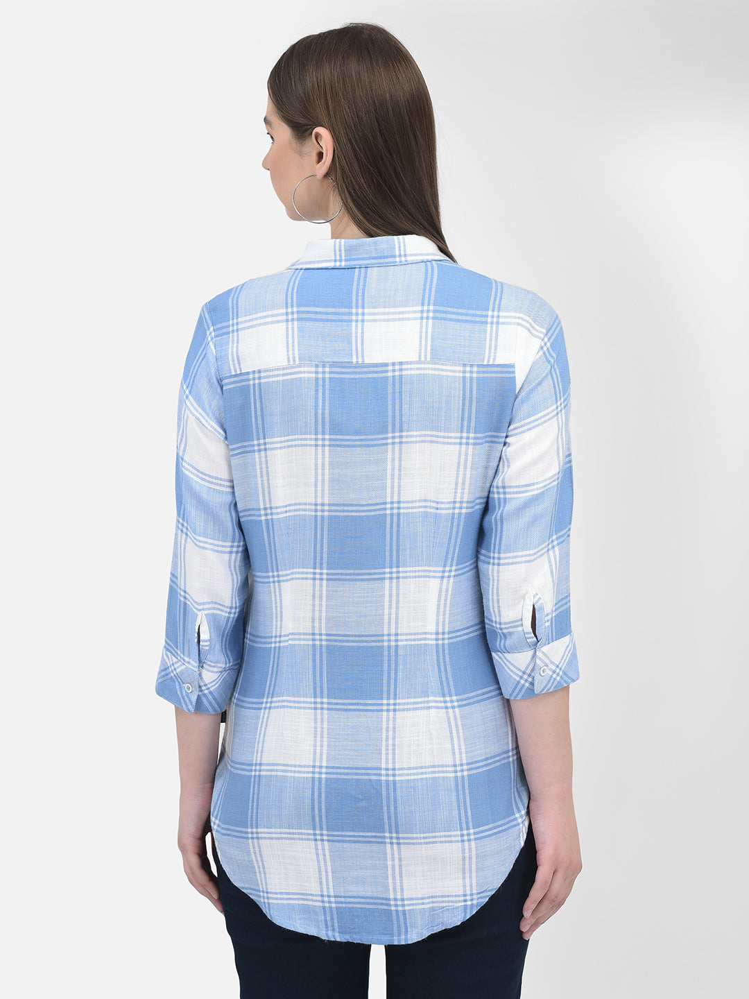 Checked Blue Shirt-Women Shirts-Crimsoune Club