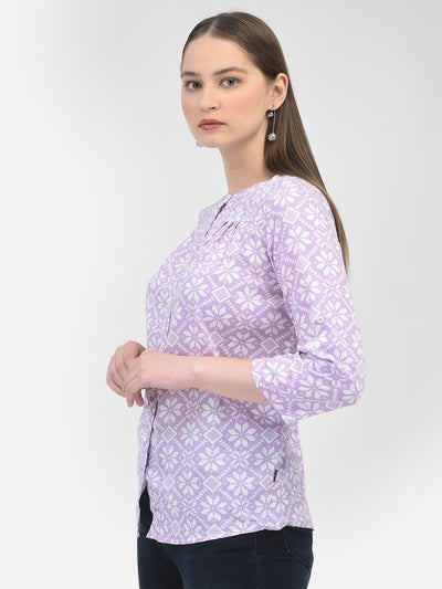 Purple Linen Floral Print Shirt-Women Shirts-Crimsoune Club