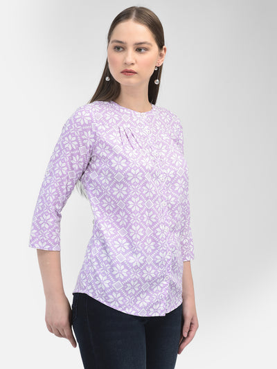 Purple Linen Floral Print Shirt-Women Shirts-Crimsoune Club