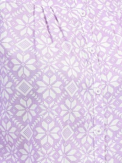 Purple Linen Floral Print Shirt-Women Shirts-Crimsoune Club