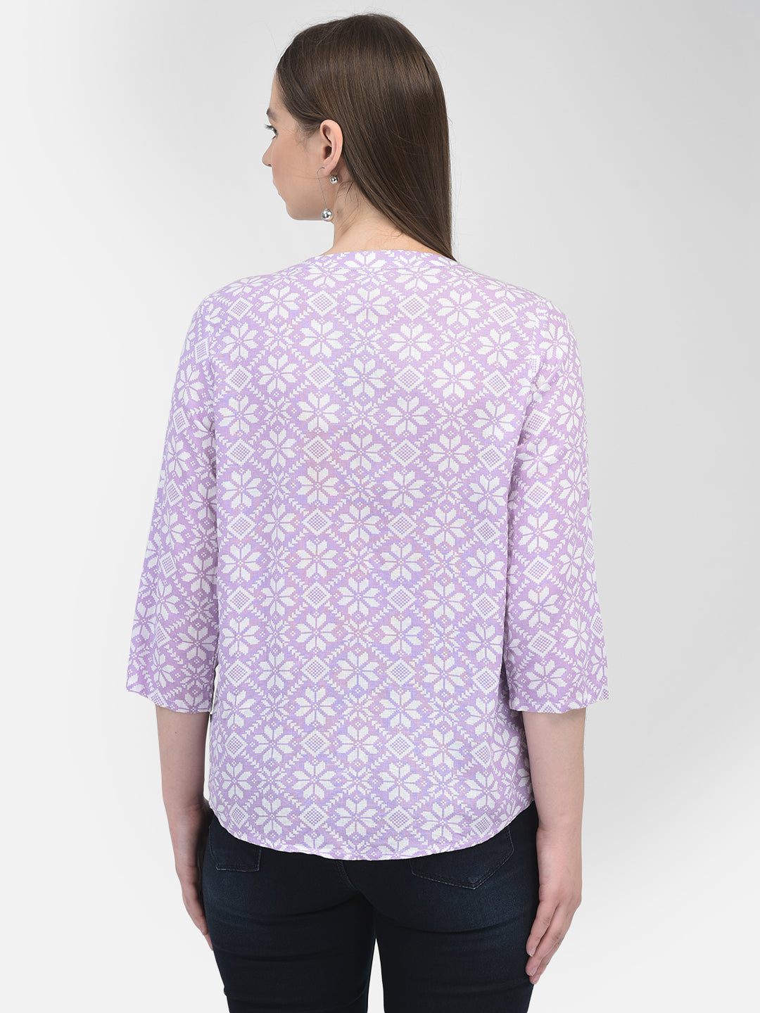 Purple Linen Floral Print Shirt-Women Shirts-Crimsoune Club