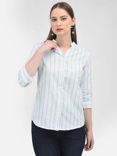 Blue Linen Striped Shirt-Women Shirts-Crimsoune Club