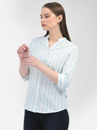 Blue Linen Striped Shirt-Women Shirts-Crimsoune Club