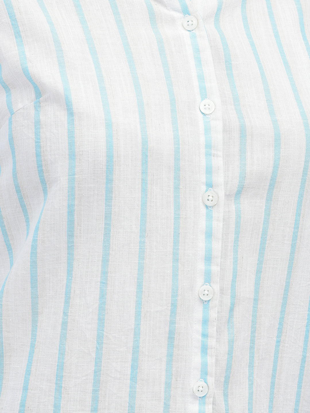 Blue Linen Striped Shirt-Women Shirts-Crimsoune Club