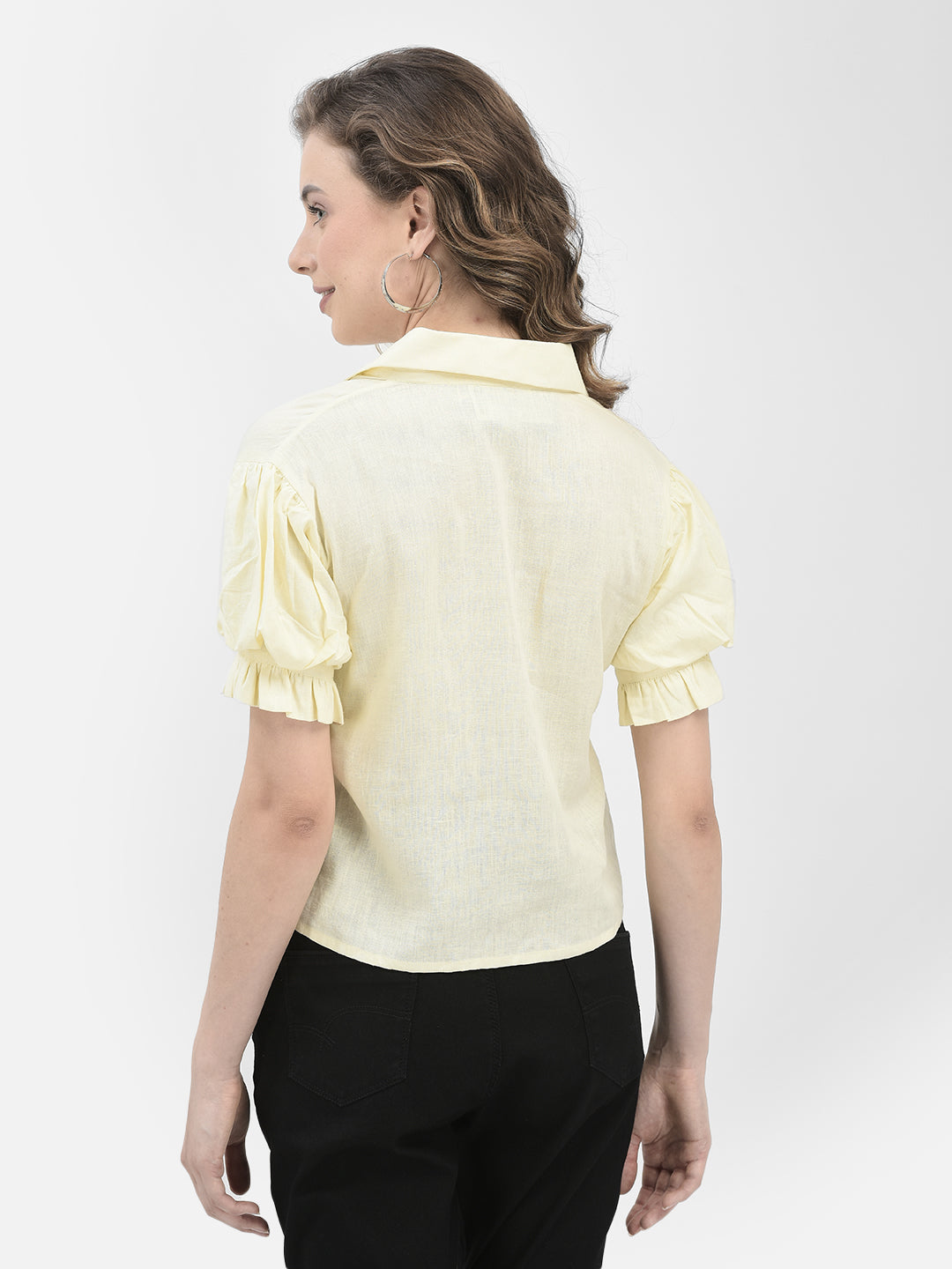 Yellow Linen Shirt-Women Shirts-Crimsoune Club