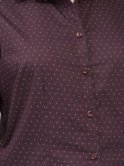 Maroon Polka Dots Shirt-Women Shirts-Crimsoune Club