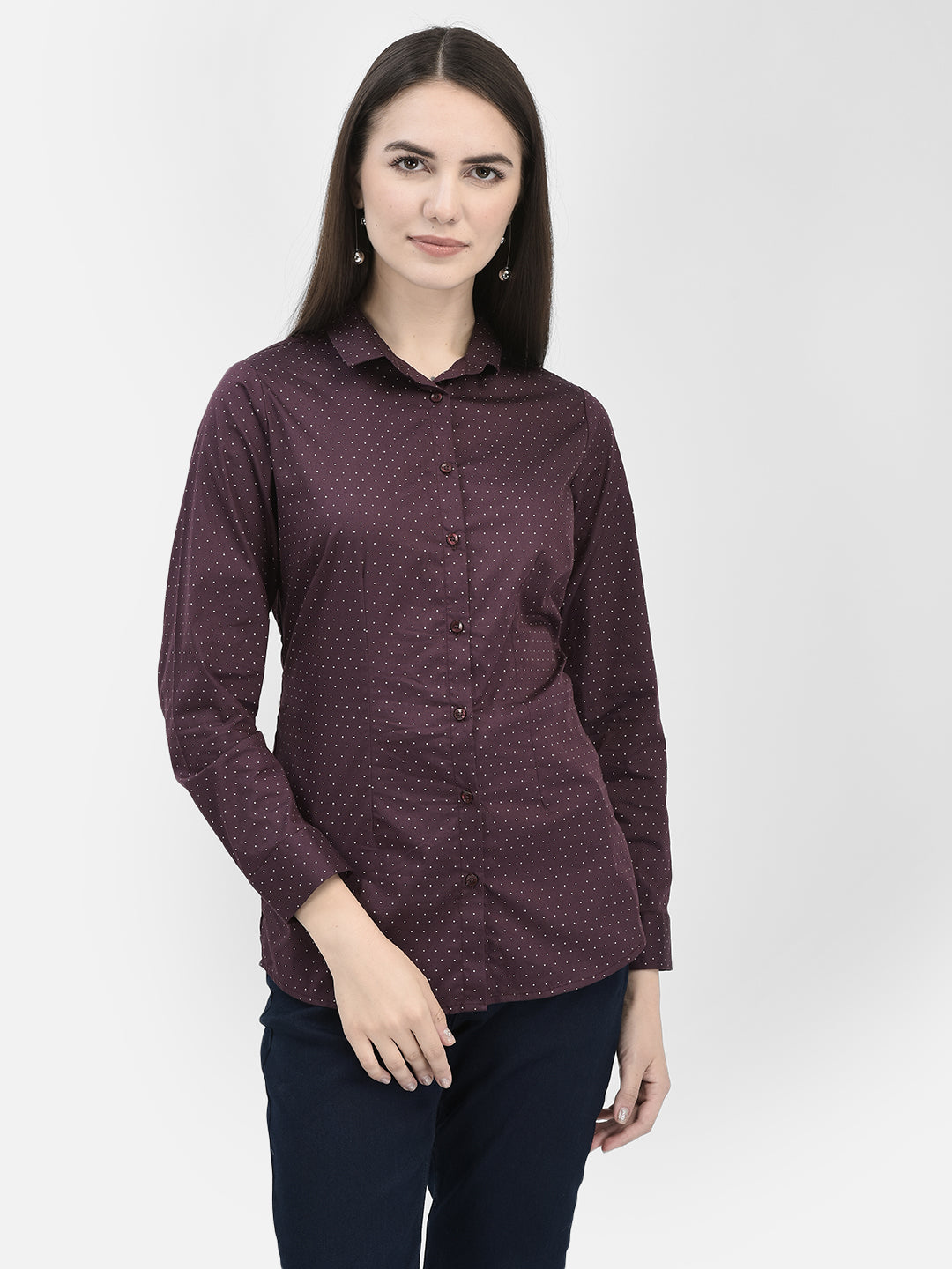 Maroon Polka Dots Shirt-Women Shirts-Crimsoune Club