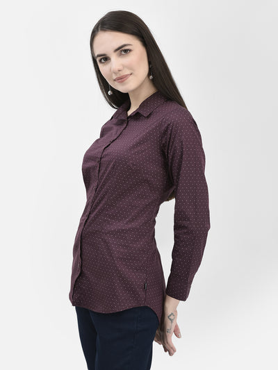 Maroon Polka Dots Shirt-Women Shirts-Crimsoune Club