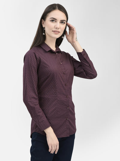 Maroon Polka Dots Shirt-Women Shirts-Crimsoune Club