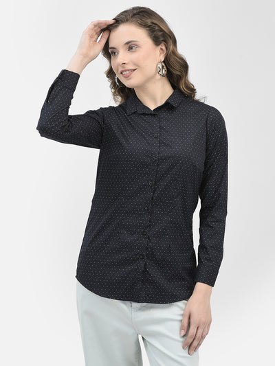 Black Polka Dots Shirt-Women Shirts-Crimsoune Club