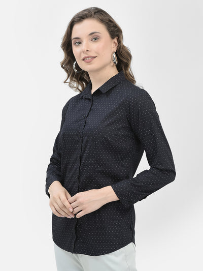 Black Polka Dots Shirt-Women Shirts-Crimsoune Club