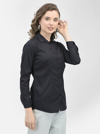 Black Polka Dots Shirt-Women Shirts-Crimsoune Club