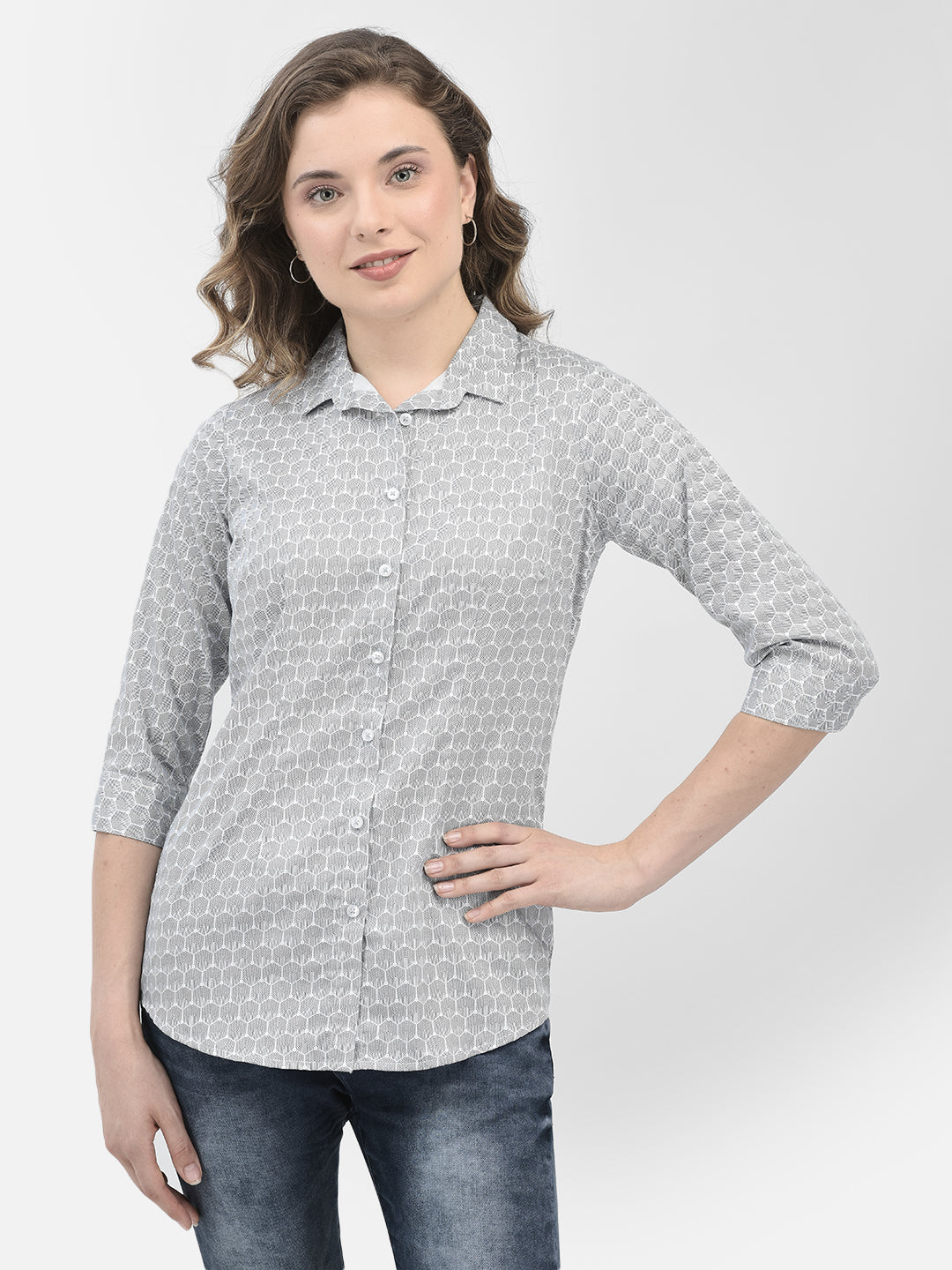 White Printed100% Cotton Shirt-Women Shirts-Crimsoune Club