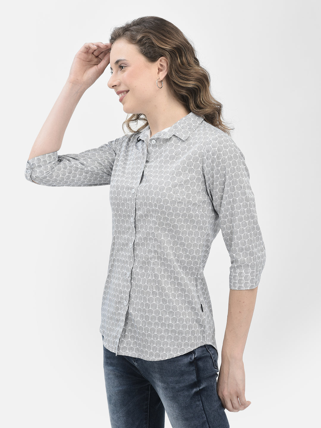 White Printed100% Cotton Shirt-Women Shirts-Crimsoune Club