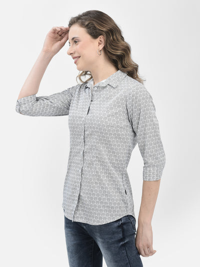 White Printed100% Cotton Shirt-Women Shirts-Crimsoune Club