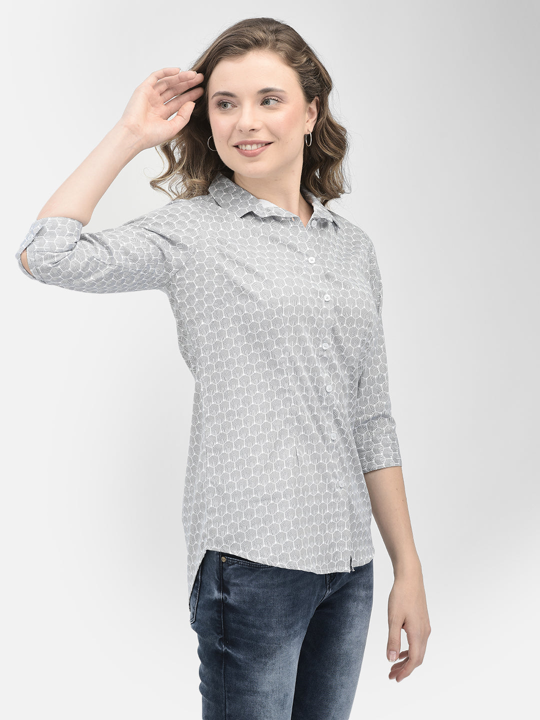 White Printed100% Cotton Shirt-Women Shirts-Crimsoune Club