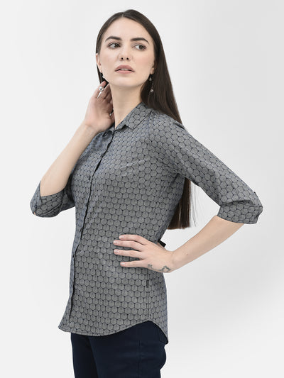 Navy Blue Printed 100% Cotton Shirt-Women Shirts-Crimsoune Club