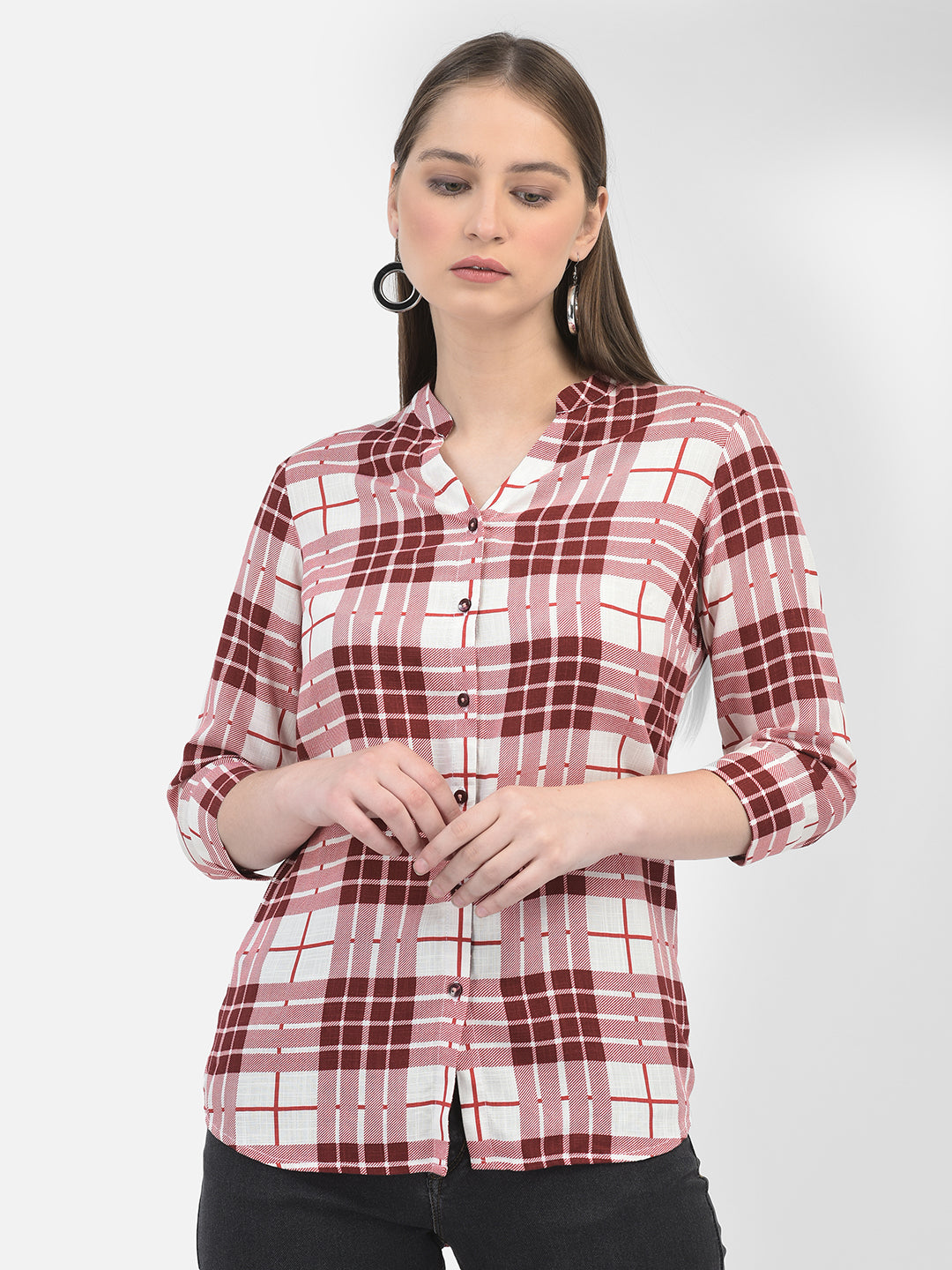 Checked Maroon Shirt-Women Shirts-Crimsoune Club