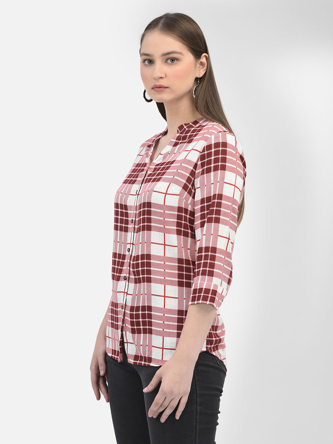 Checked Maroon Shirt-Women Shirts-Crimsoune Club