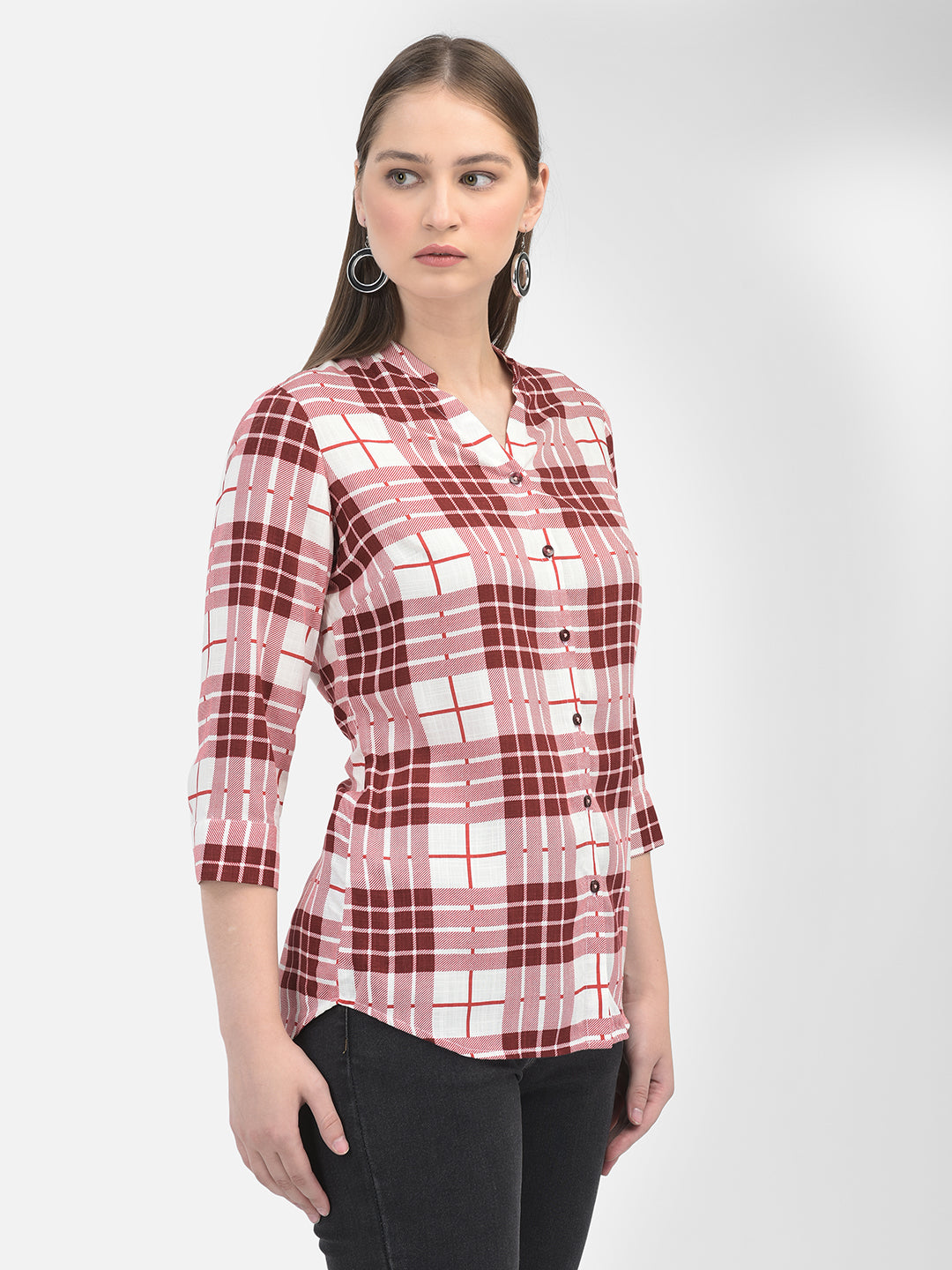 Checked Maroon Shirt-Women Shirts-Crimsoune Club