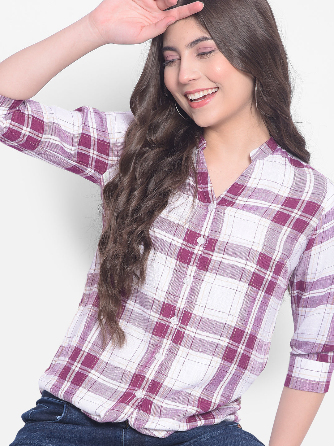 Maroon Checked Shirt-Women Shirts-Crimsoune Club