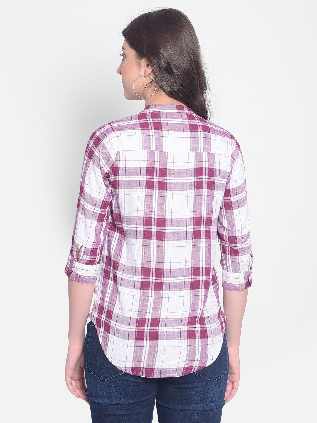 Maroon Checked Shirt-Women Shirts-Crimsoune Club